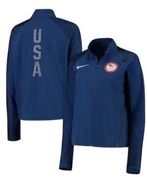 Nike Olympic Team USA Jacket Womens Small Blue Dri-FIT Track Zip Up Windbreaker